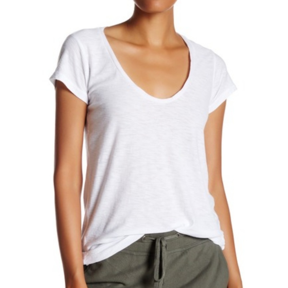James Perse Deep Scoop Neck White T-Shirt